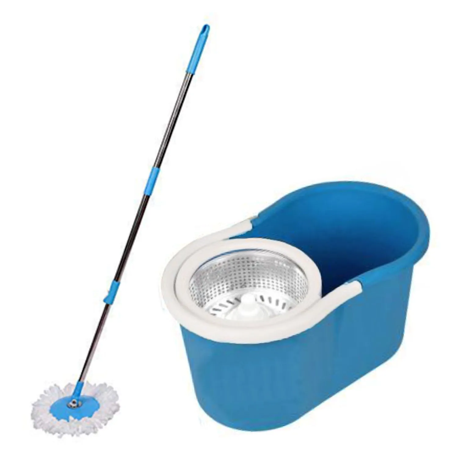 1530 Heavy Duty Microfiber Spin Mop with Plastic Bucket & Rotating Steel Pole Head