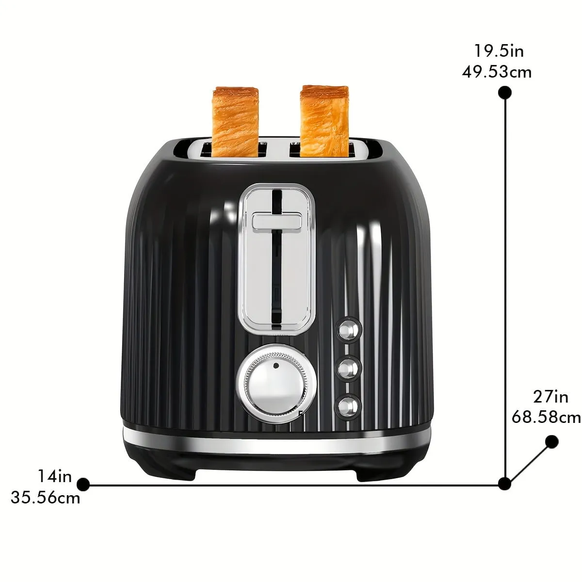 2-Slice Toaster, Wide Slots, Auto Shut-Off, 6 Shade Dial. Perfect for Fruit Bread, Bagels, Waffles, Frozen Options, Easy-Clean Crumb Tray, Black