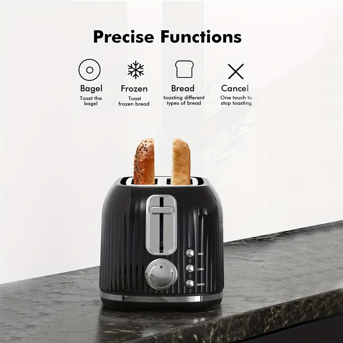 2-Slice Toaster, Wide Slots, Auto Shut-Off, 6 Shade Dial. Perfect for Fruit Bread, Bagels, Waffles, Frozen Options, Easy-Clean Crumb Tray, Black