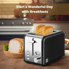 2-Slice Toaster with 1.5 inch Wide Slot, 5 Browning Setting and 3 Function: Bagel, Defrost & Cancel, Toast Bread Machine with Removable Crumb Tray, Black