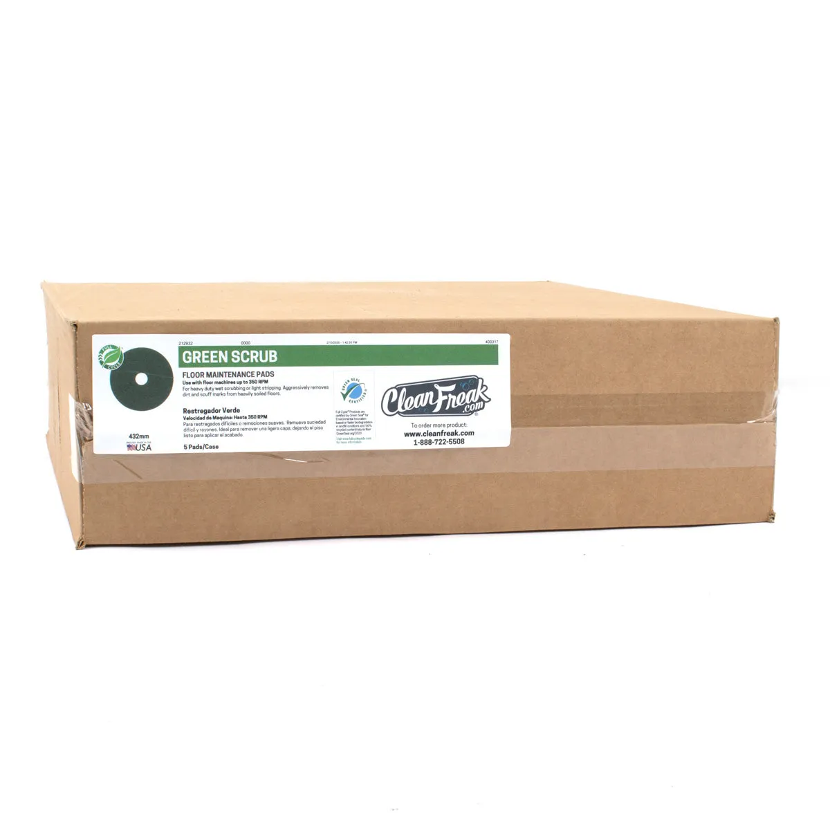 20" Green Heavy Duty Rotary Floor Scrubbing Pads - Case of 5