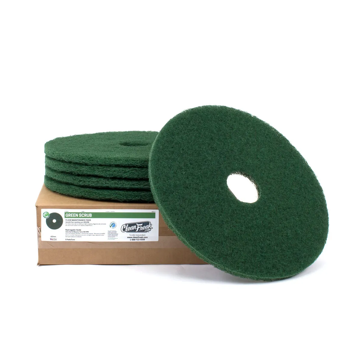 20" Green Heavy Duty Rotary Floor Scrubbing Pads - Case of 5