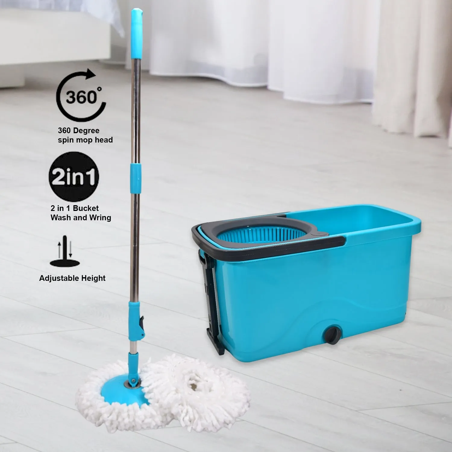 4028 Quick Spin Mop Plastic spin, Bucket Floor Cleaning, Easy Wheels & Big Bucket, Floor Cleaning Mop with Bucket