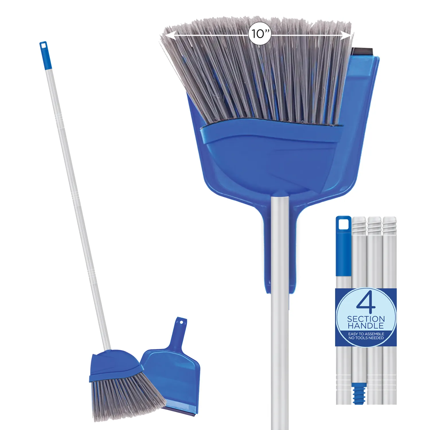 Angle Broom with dustpan, 9.25" W Head, with 4 piece handle