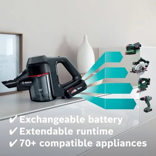 Bosch Unlimited 7 Cordless Vacuum Cleaner with Rechargeable 3.0 Ah Battery and FlexTube, LED Lighting, 10-Year Motor Warranty, in Graphite