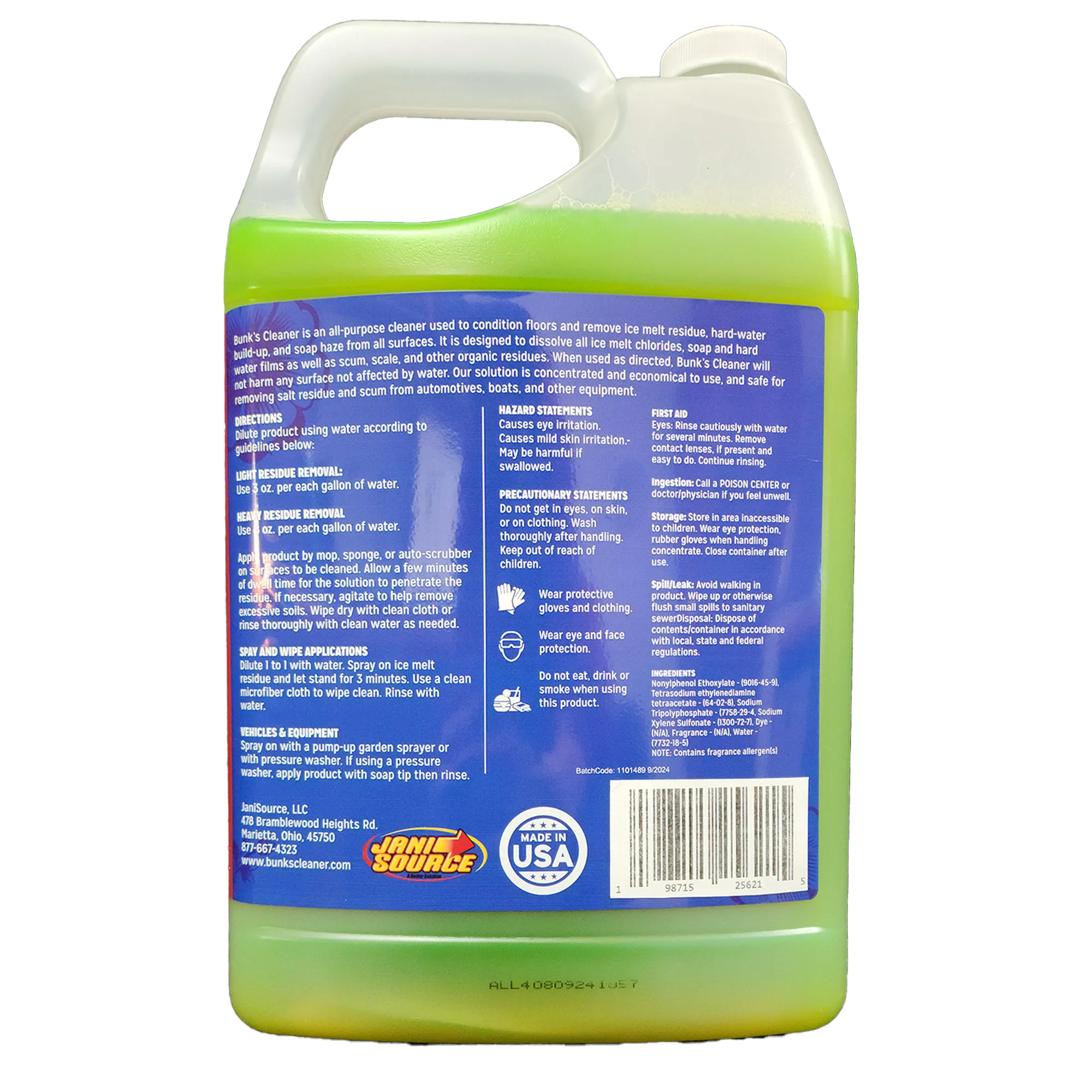 Bunk's Cleaner, Ice Melt Remover & Neutral Floor Cleaner, Gallon