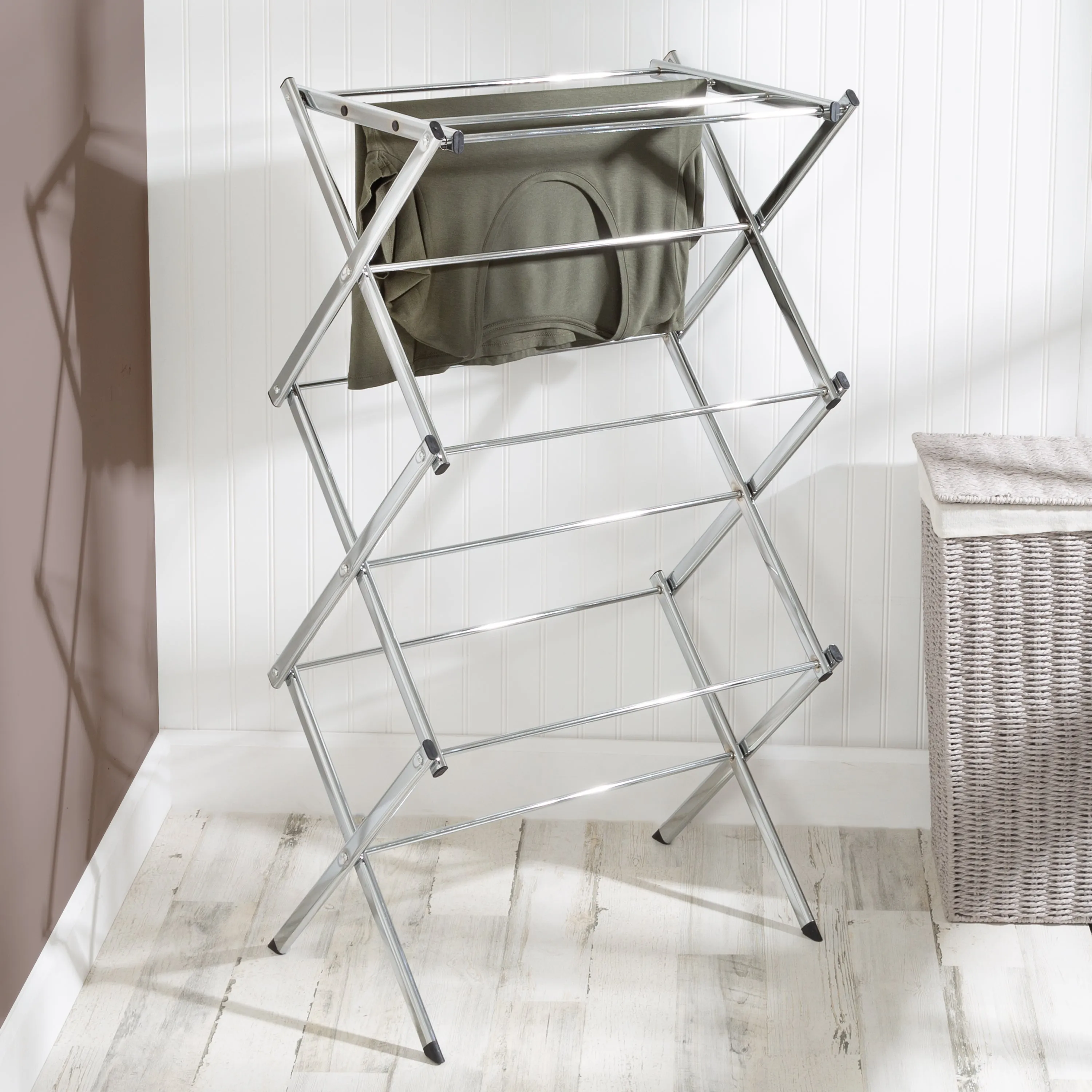 Chrome 3-Tier Slim-Profile Folding Accordion Drying Rack