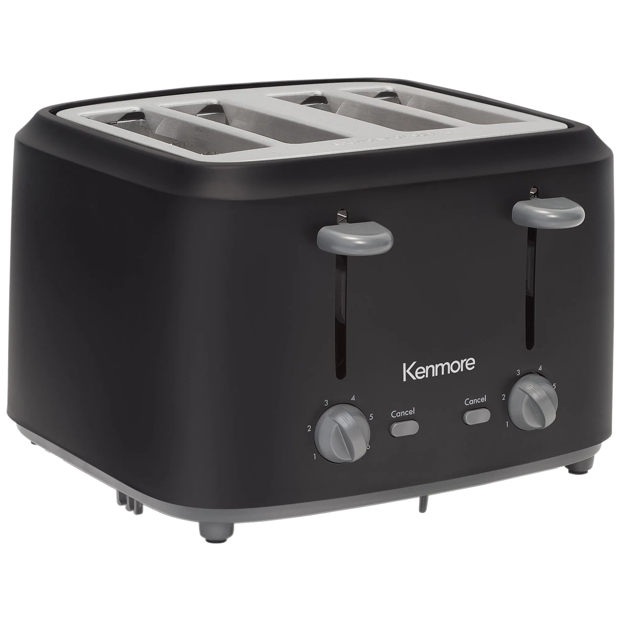 Kenmore 4-Slice Toaster with Dual Controls, Matte Black and Gray, Wide Slots, Self-Adjusting Bread Guides, Adjustable Browning, 6 Shade Settings, Toast, Bagels, Waffles, English Muffins