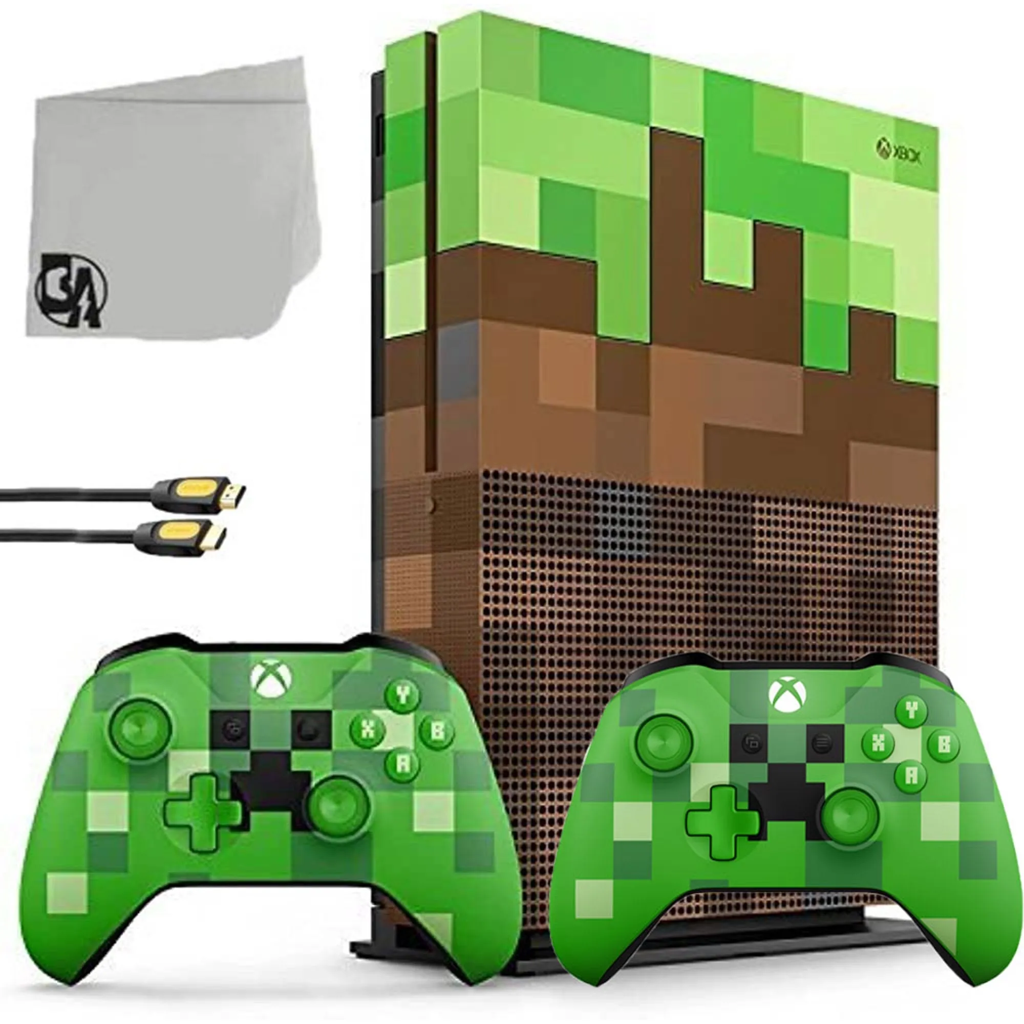 Microsoft 23C-00001 Xbox One S Minecraft Limited Edition 1TB Gaming Console with 2 Controller Included BOLT AXTION Bundle Refurbished