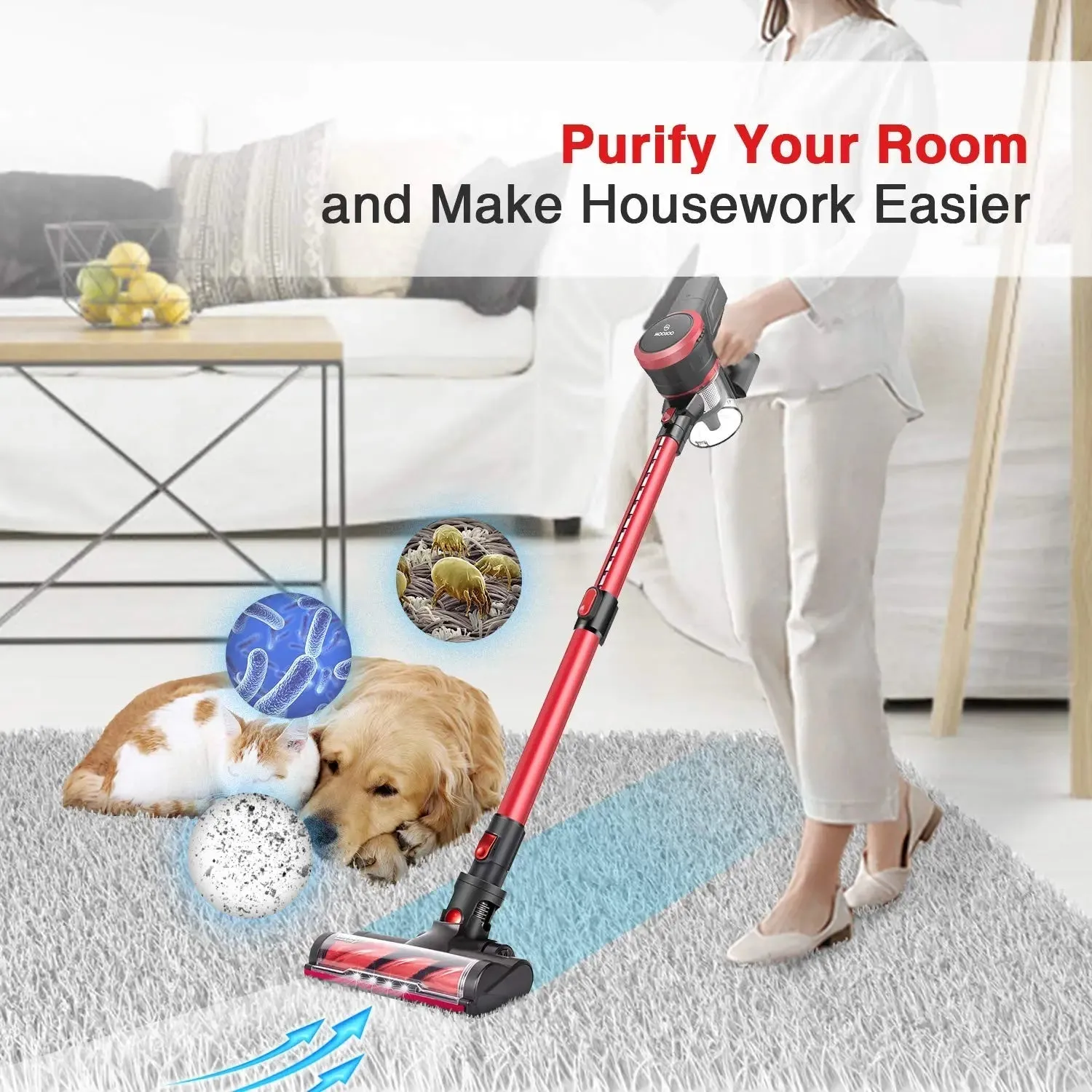 MOOSOO K17G/TC1 Pro Hardwood And Carpet Vacuum - Cordless Stick Rug Vacuum