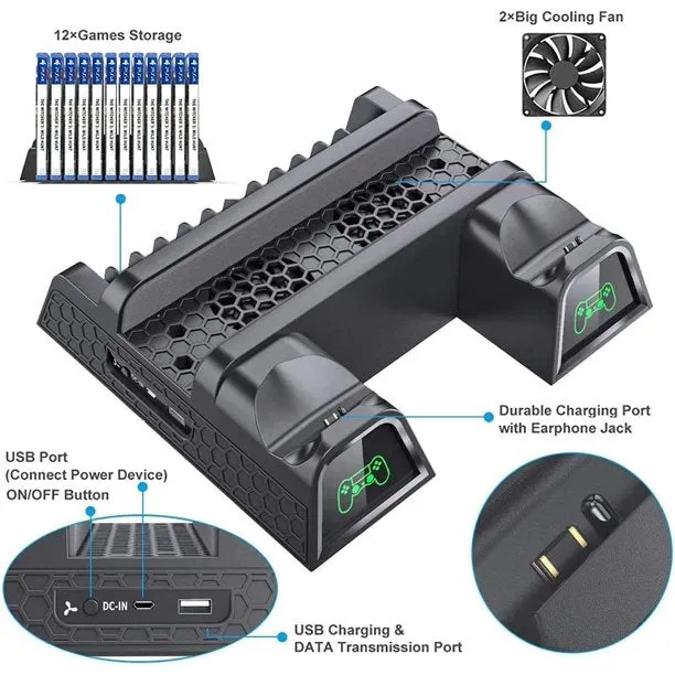 PlayStation 4 Cooling Fan Station Stand with Dual Controller Charger Dock Station BOLT AXTION