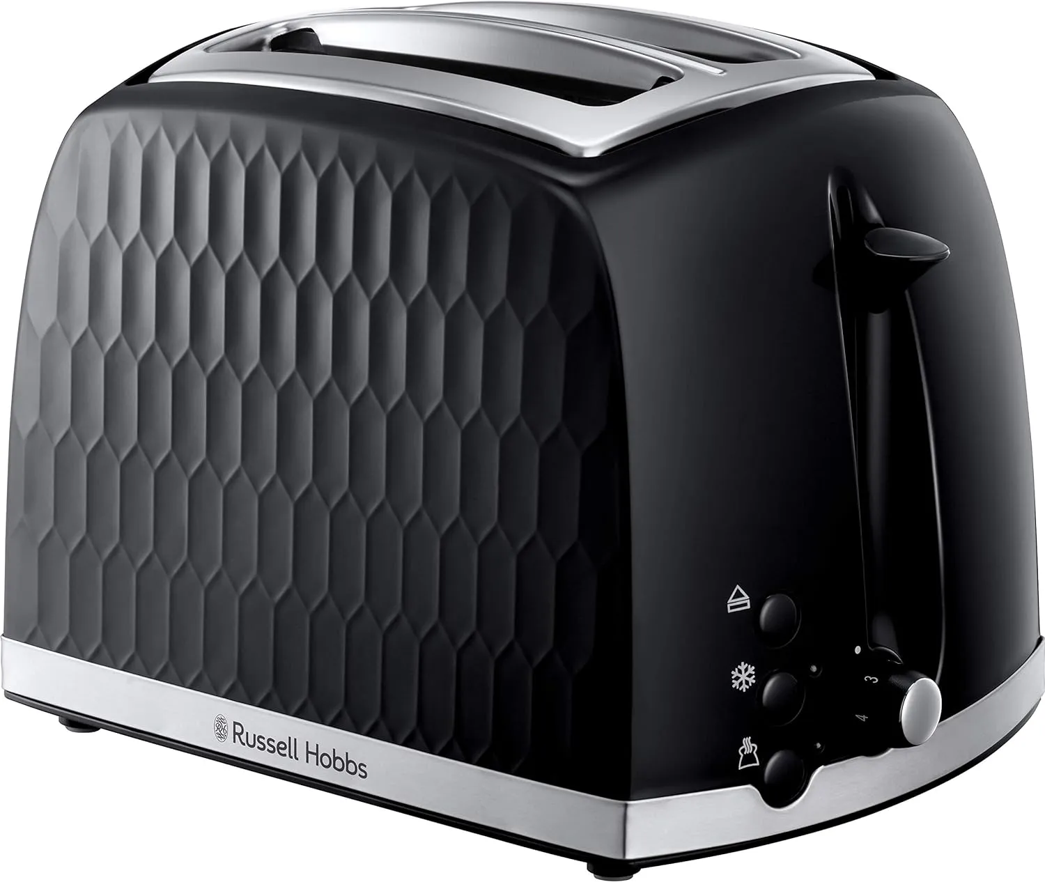 Russell Hobbs Honeycomb 2 Slice Toaster -  with Extra Wide Slots and High Lift Feature, Black