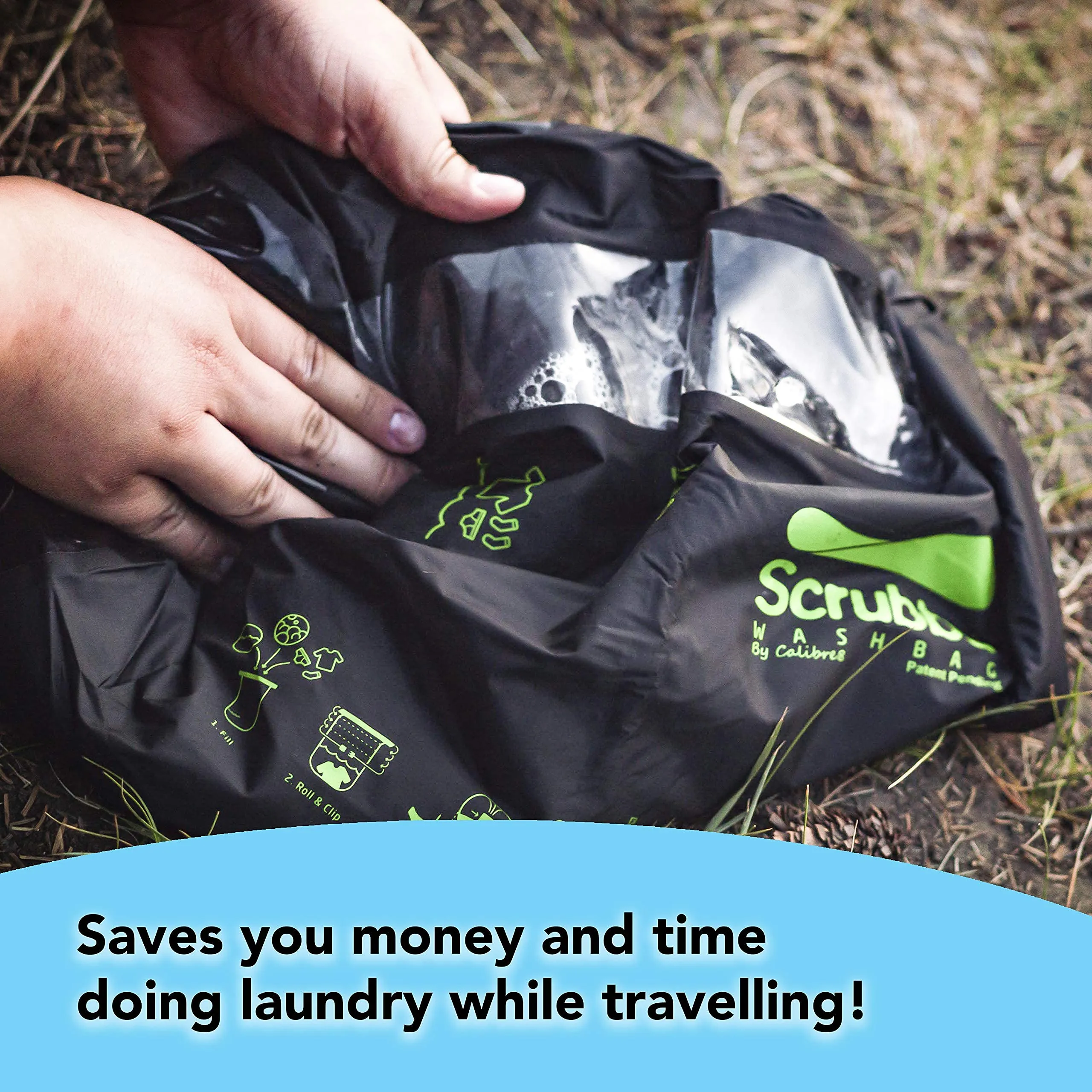 Scrubba Portable Wash Bag - Foldable Hand Washing Machine for Hotel and Travel - Light and Small Eco-Friendly Camping Laundry Bag for Washing Clothes Anywhere, 6.3 inch x 2.4 inch x 2.4 inch