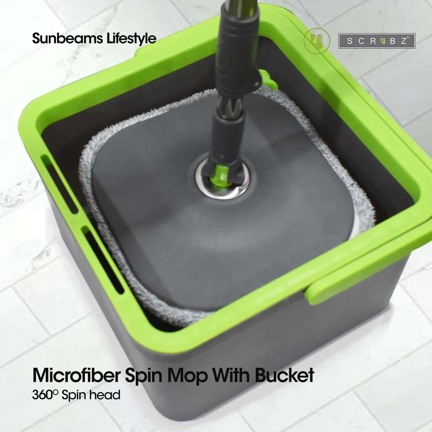 SCRUBZ Microfiber Square Spin Mop w/ Bucket Cleaning Material 5L