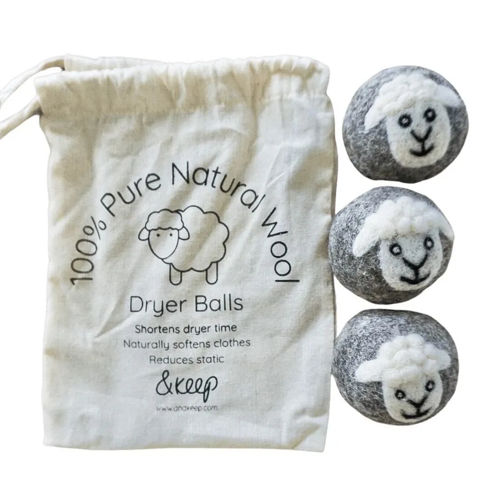 Sheep Wool Dryer Balls - Set of 3 & Storage Bag