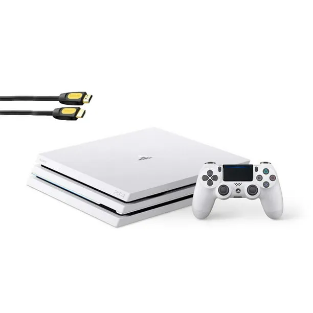 Sony PlayStation 4 Pro Glacier 1TB Gaming Consol White 2 Controller Included BOLT AXTION Bundle Like New