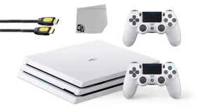 Sony PlayStation 4 Pro Glacier 1TB Gaming Consol White 2 Controller Included BOLT AXTION Bundle Refurbished